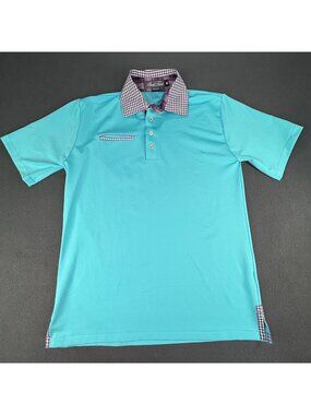 NEW Alial Fital Golf Polo Shirt Men's Med Blue w/ Checked Collar Short Sleeve